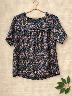 Japna Navy Floral Blouse – Lightweight Boho Style | Size XL
